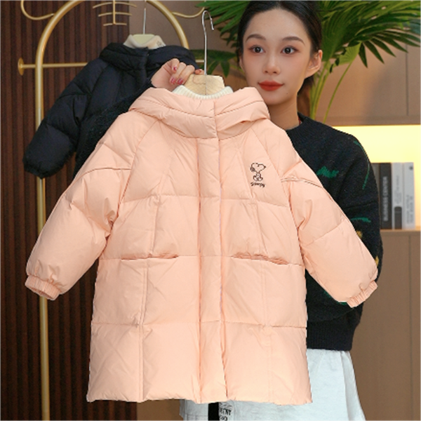 史努比儿童羽绒服时尚洋气中长款男女宝连帽2025冬新款保暖外套