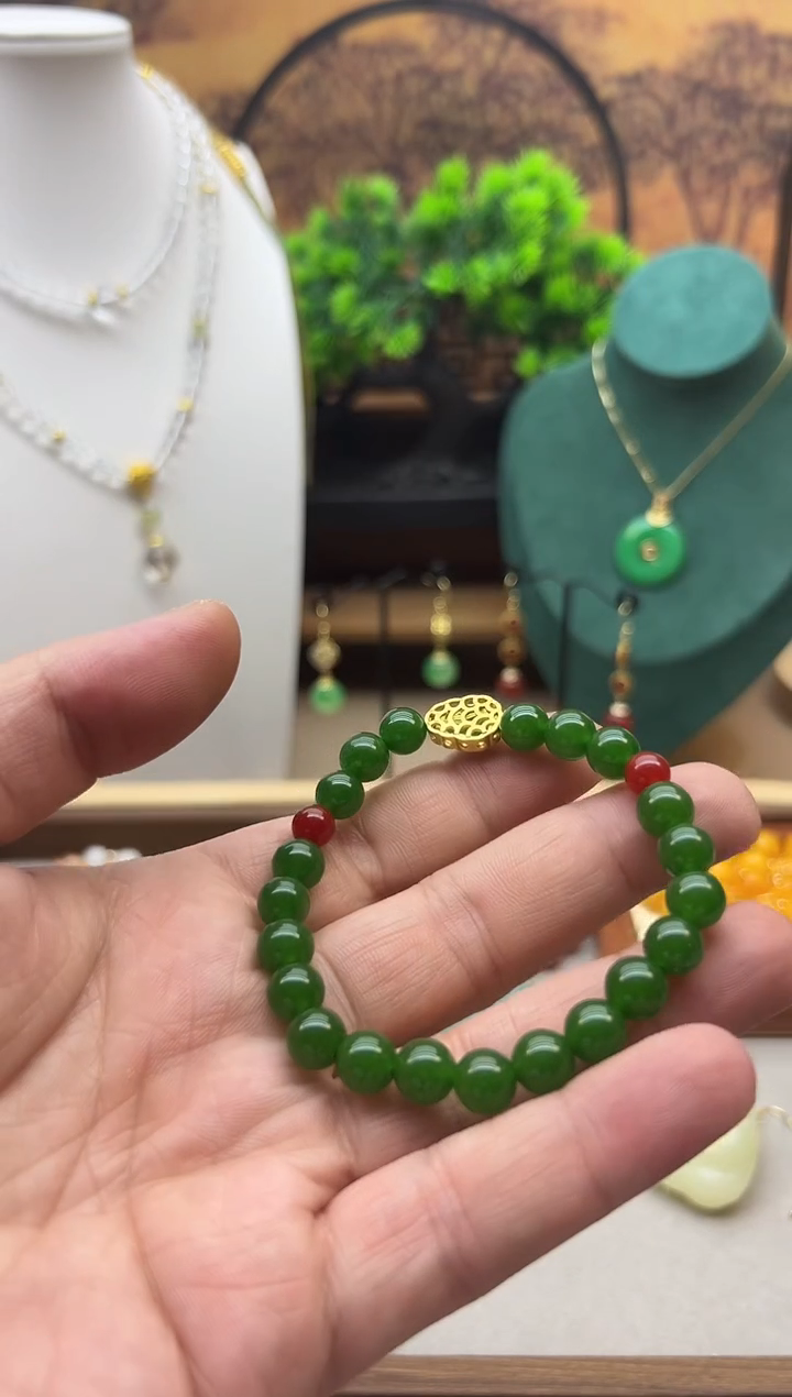 和田玉14K金镶嵌耳饰S509    