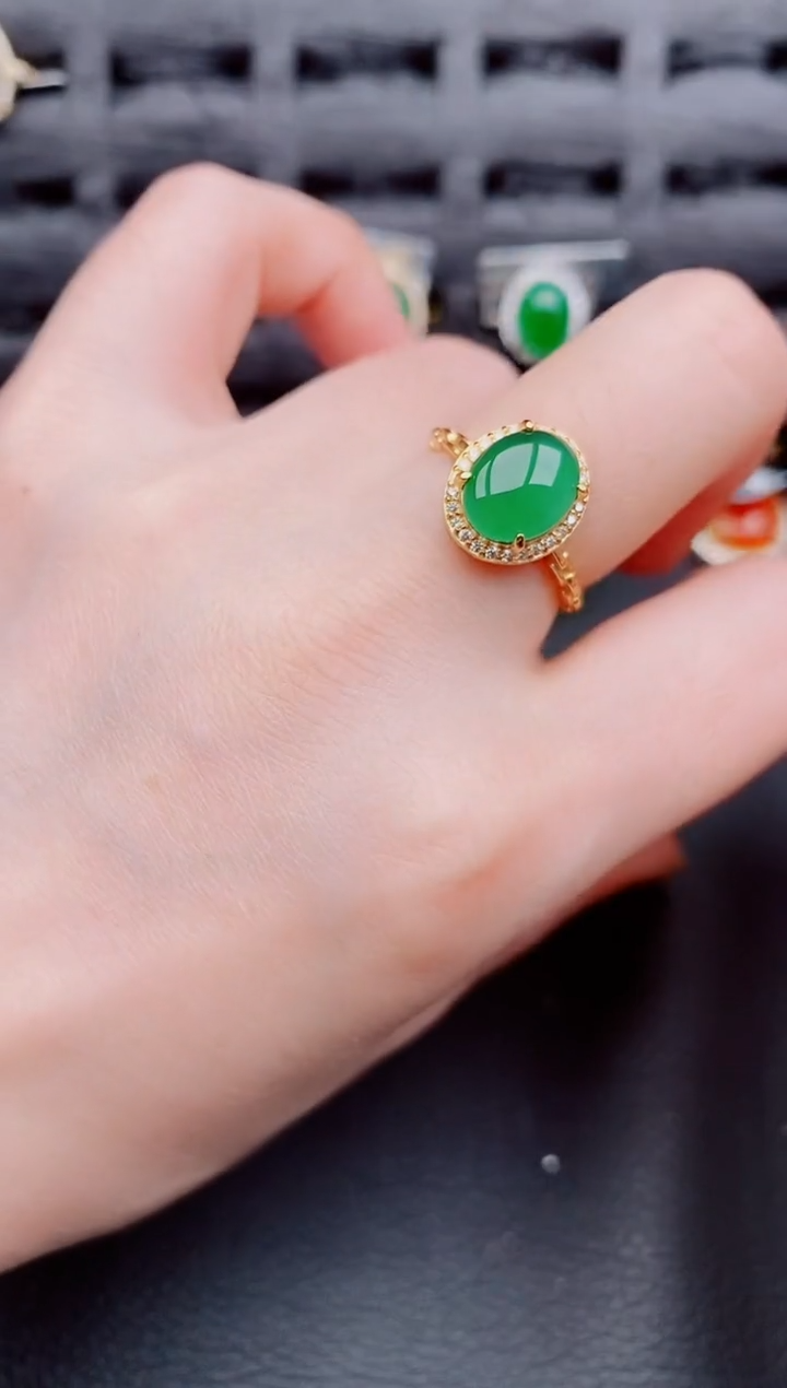 【闪购商品】翡翠戒指银S925镶嵌天然a货翡翠786