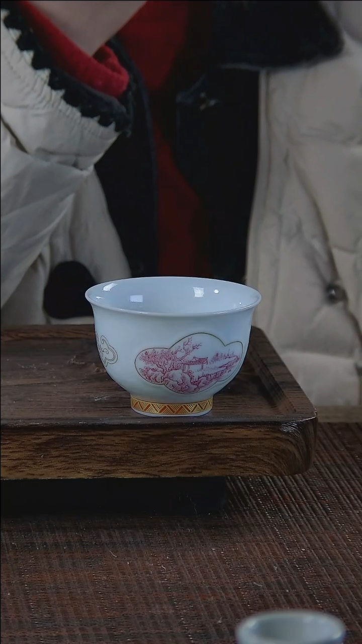 【闪购商品】折葵非器手工手绘胭脂红开窗炉式杯