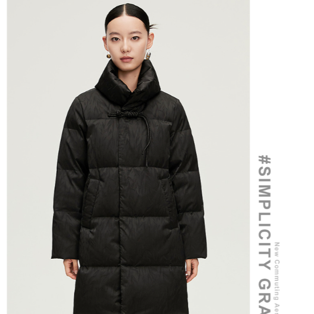 艾莱依时装女款时尚女士中长款保暖冬季新中式立领加厚1177