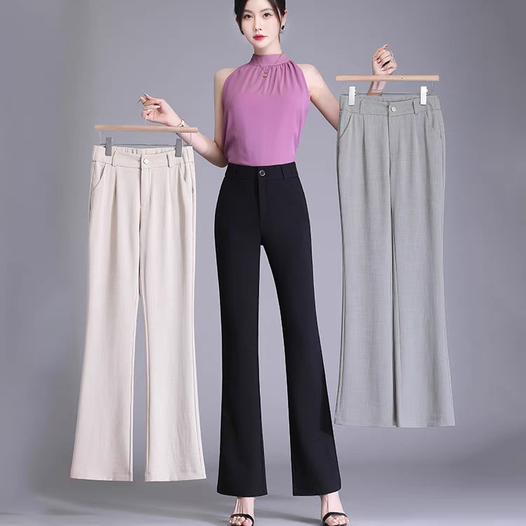 柜品原单 微喇裤夏季新款高腰显瘦西装裤百搭舒适透气喇叭裤KZ660