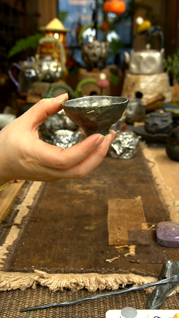 纯锡纯手工锻打投茶器
