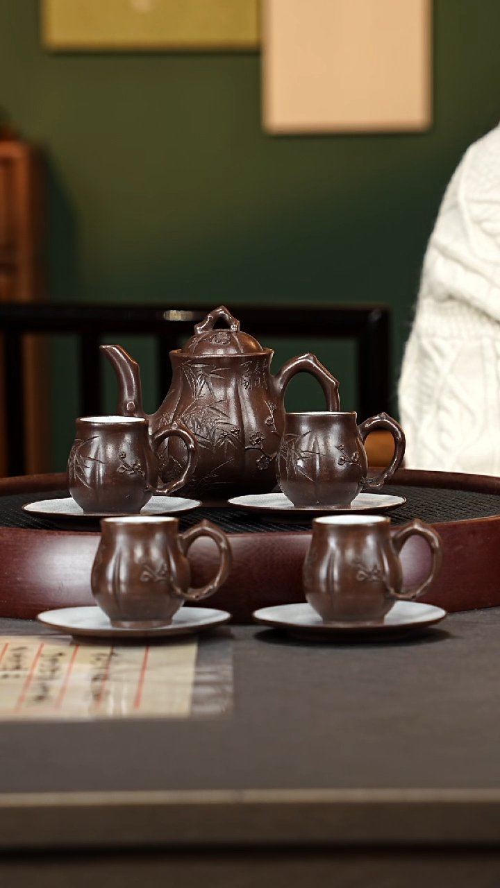 茶壶紫砂87ZWP梅瓶套组 老紫泥280cc