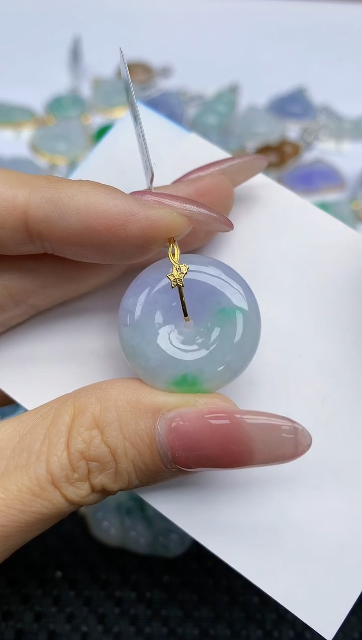 【闪购商品】翡翠挂件18K金镶嵌天然翡翠A货