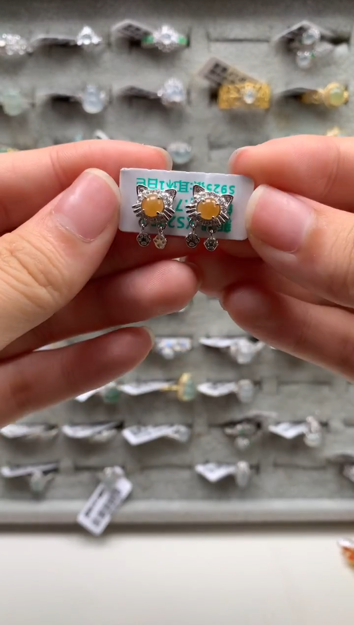 银S925镶嵌戒指翡翠耳饰12