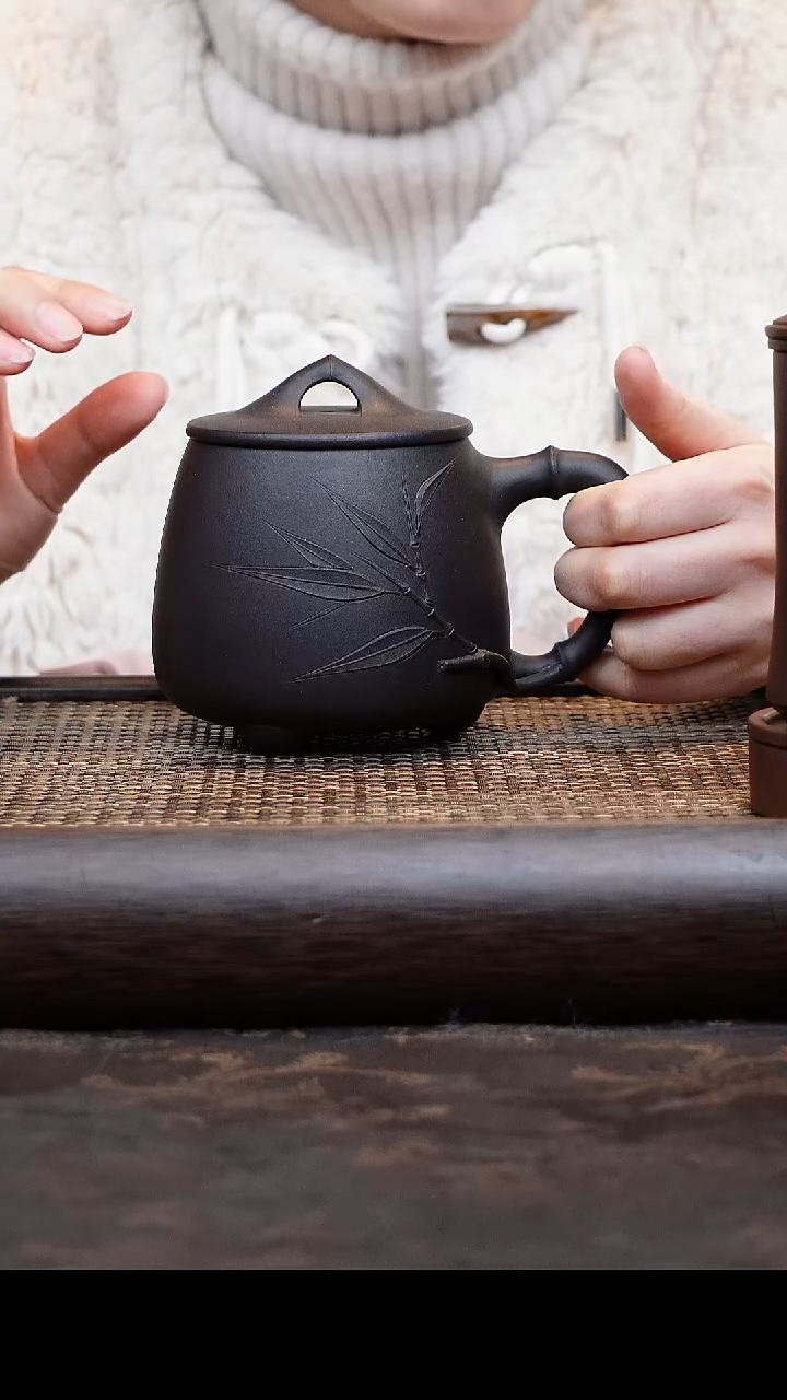 【闪购商品】紫砂茶杯石黄石瓢贴竹叶