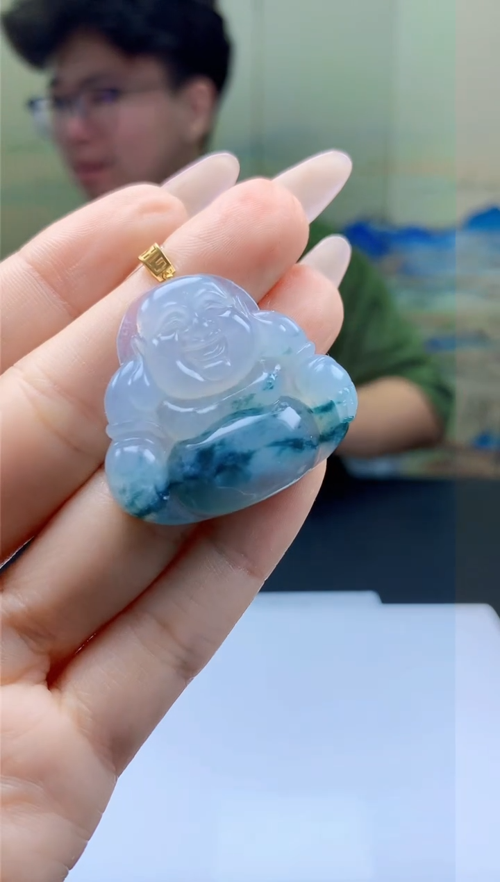 【闪购商品】定制翡翠18K金镶嵌4688ty-毛货挂件赠珠链66