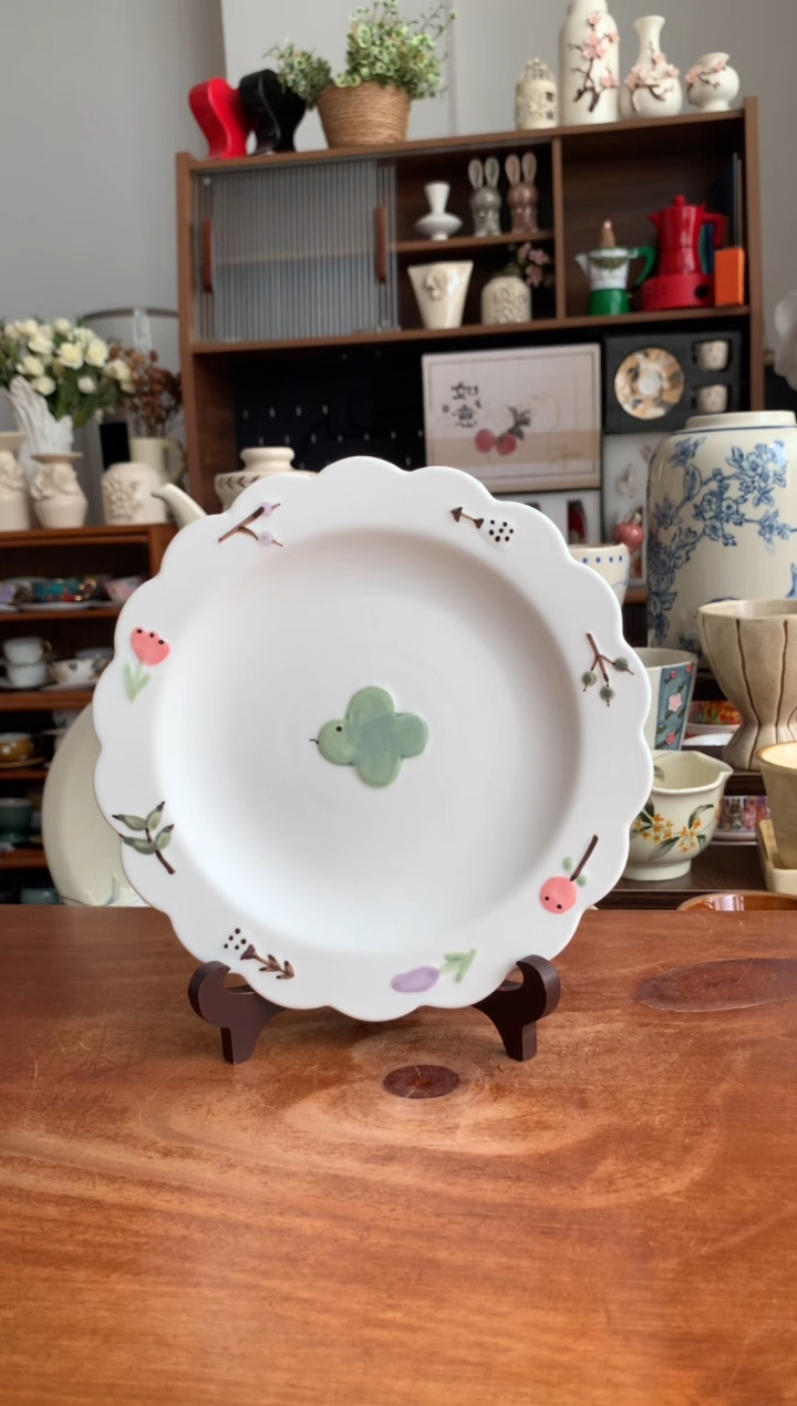 瓷【清仓价】小鸟花瓣盘一个