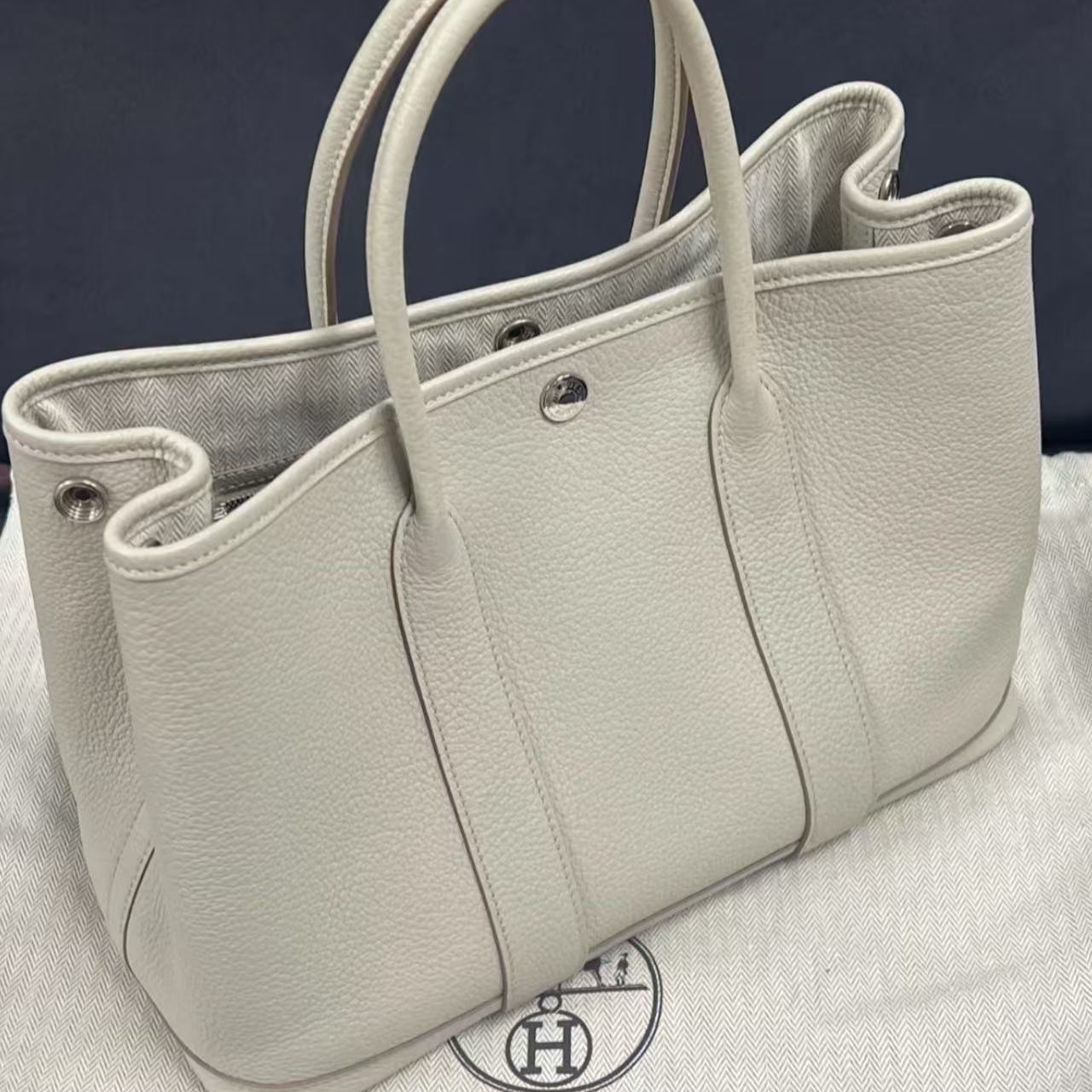 99新 Hermes/爱马仕 HZ爱马仕花园36冰川白银z手提包