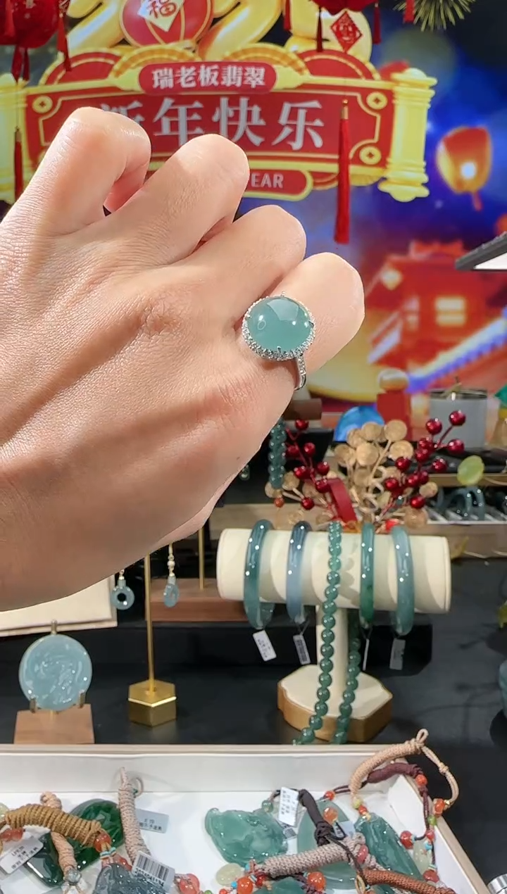 【闪购商品】翡翠戒指银S925镶嵌蛋面戒指多样性发一