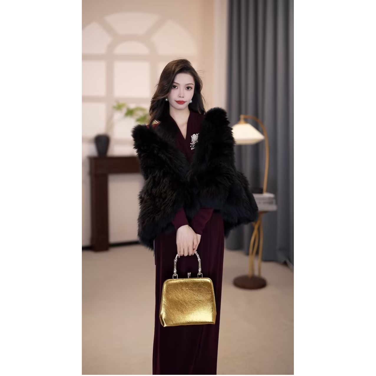 【尧尧】秋冬新款外搭港风编制天然狐狸毛皮草外套-QF24PZ1014