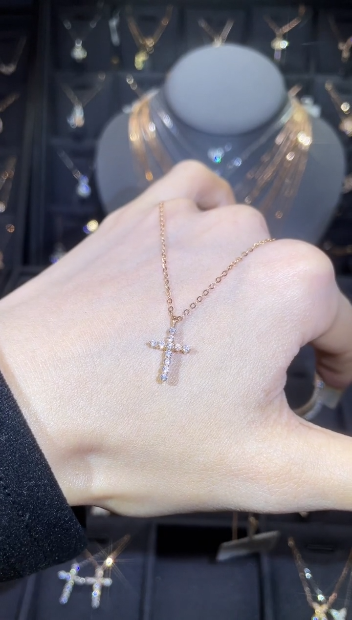 【闪购商品】钻石套链18K金镶嵌18K金玫  多人 十字架