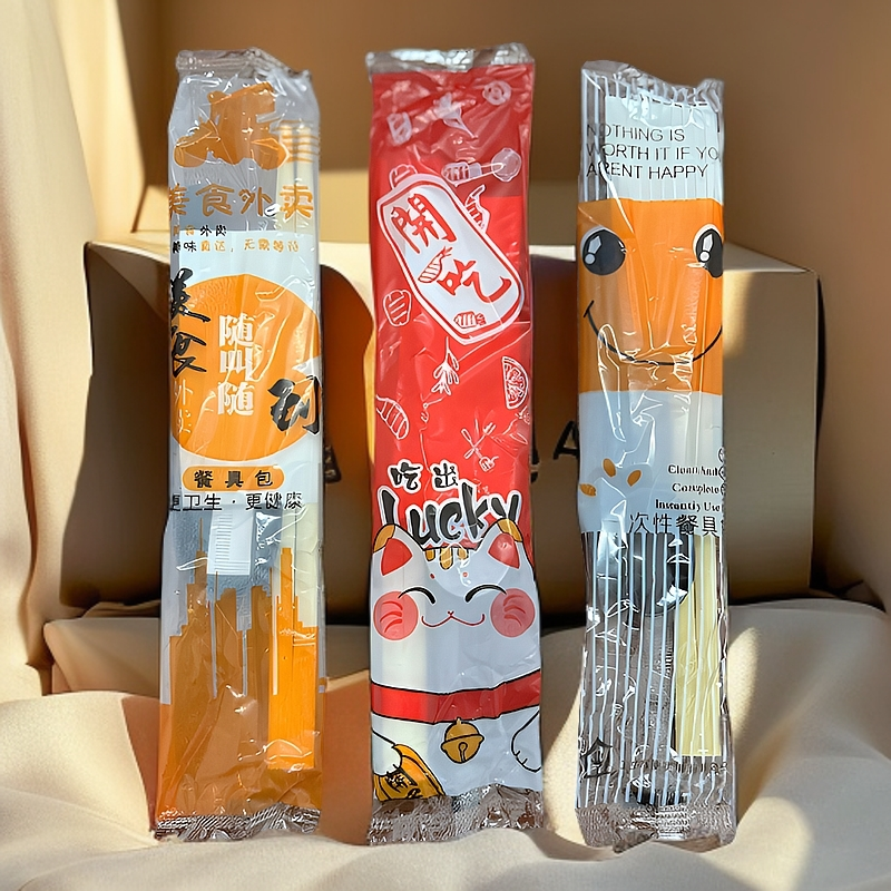 一次性筷子四件套外卖打包餐具勺子套装三件套饭店商用四合一