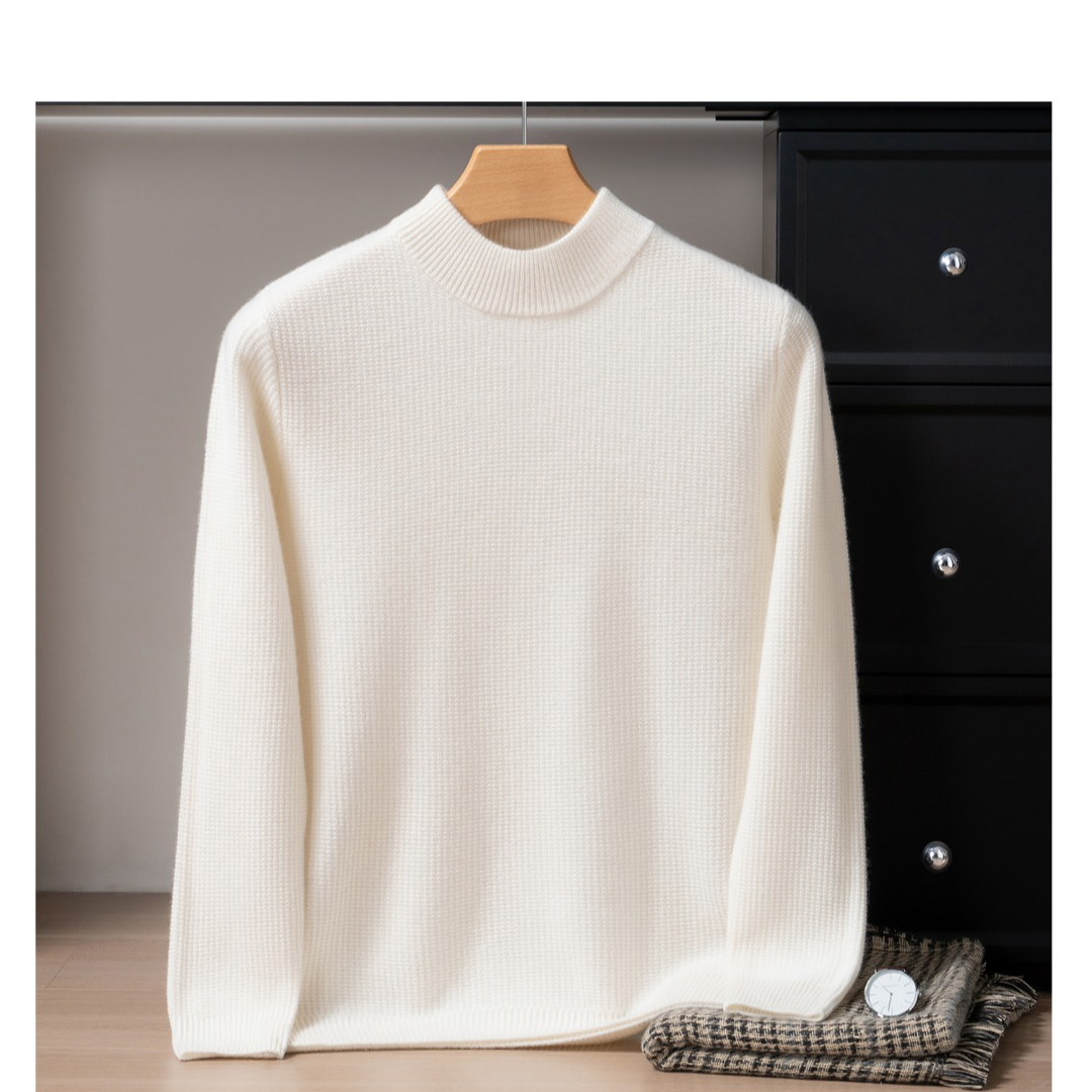 100%纯山羊绒】秋冬新款双股7针加厚半高领休闲商务针织衫打底毛衣