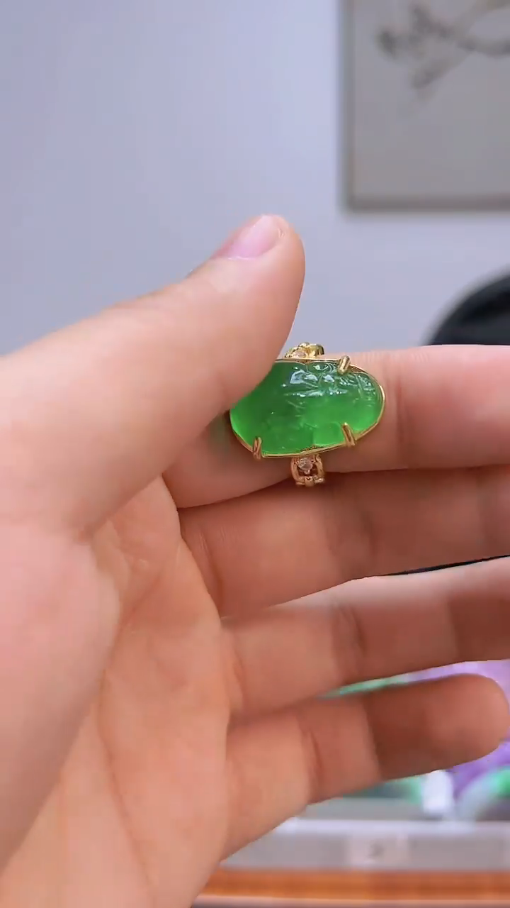【闪购商品】翡翠戒指未镶嵌s60貔貅满绿戒指