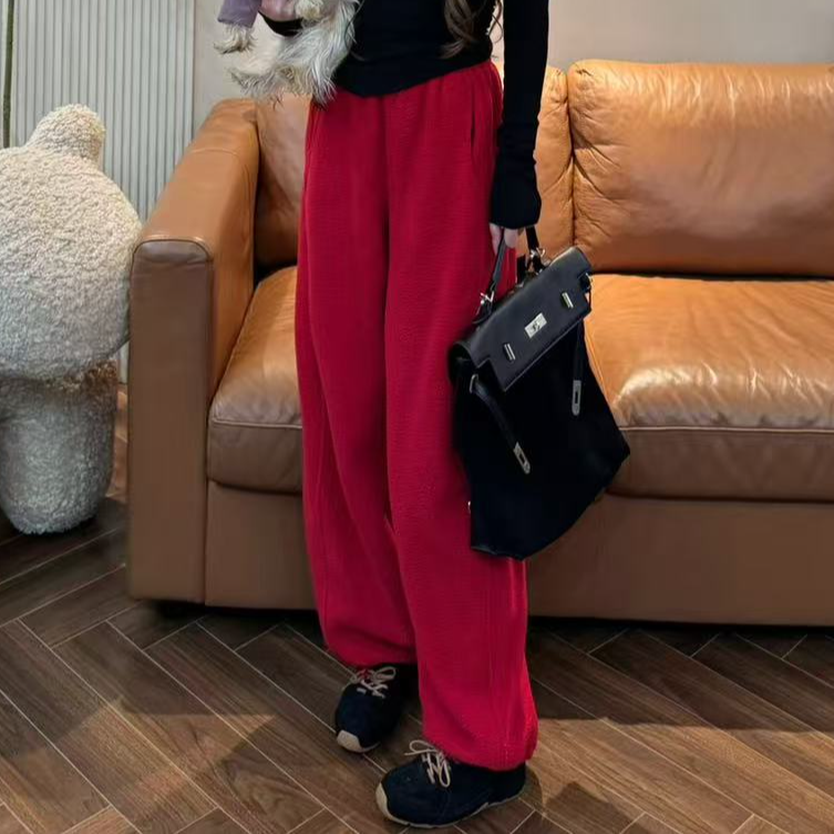 L4 加绒高腰时尚宽松直筒羔羔毛卫裤 EL0407