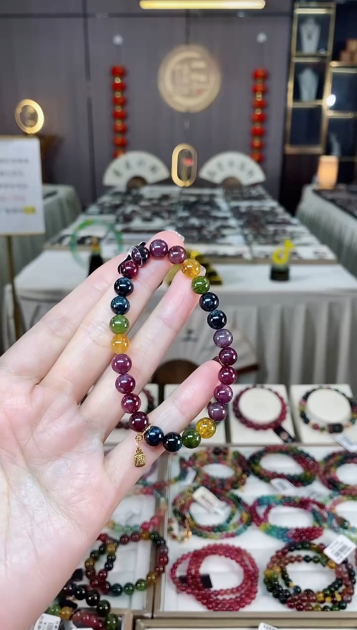 未镶嵌老矿碧玺彩虹单圈手串7mm+碧玺dan多样性发货一条