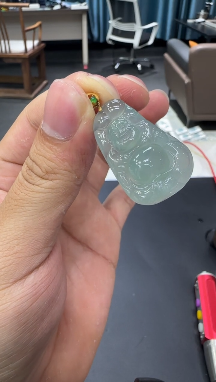 颈饰18K金镶嵌翡翠天然翡翠A货孤品一件