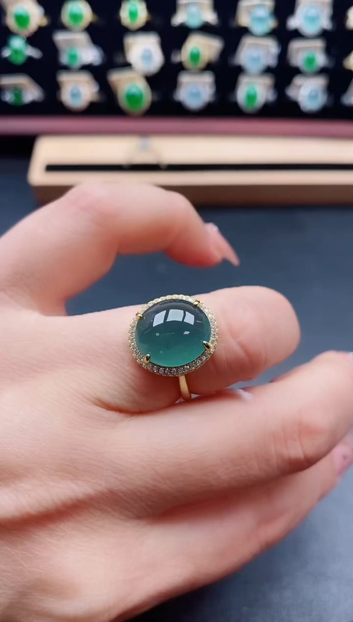 银S925镶嵌戒指翡翠1