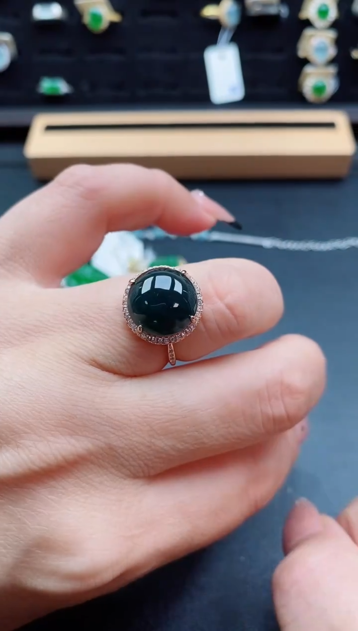 银S925镶嵌戒指翡翠1