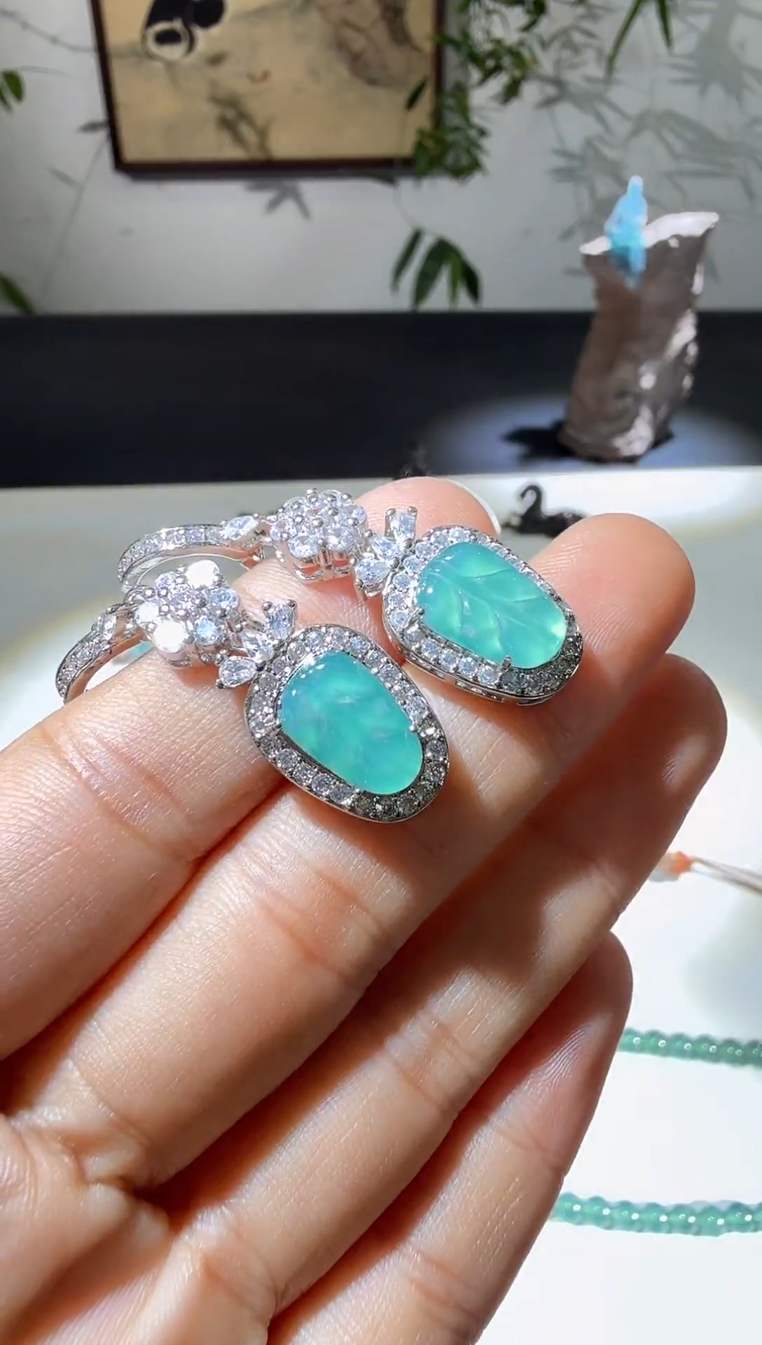 未镶嵌翡翠耳饰叶子