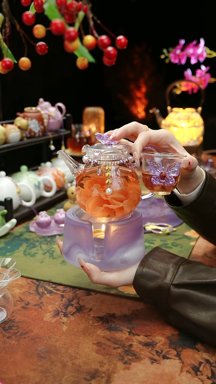 【闪购商品】紫色温茶台+茶壶+链子+杯子