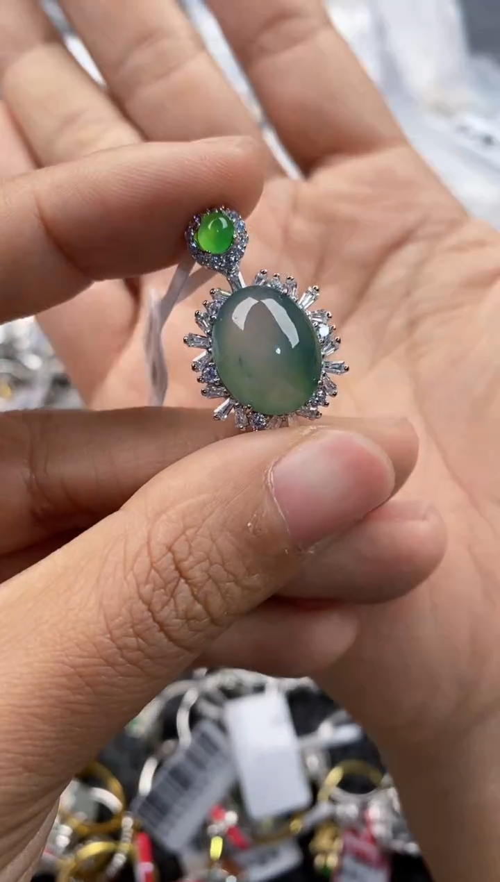 银S925镶嵌戒指翡翠444      2