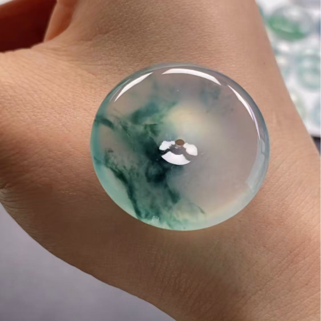 天然缅甸A货翡翠飘花平安扣