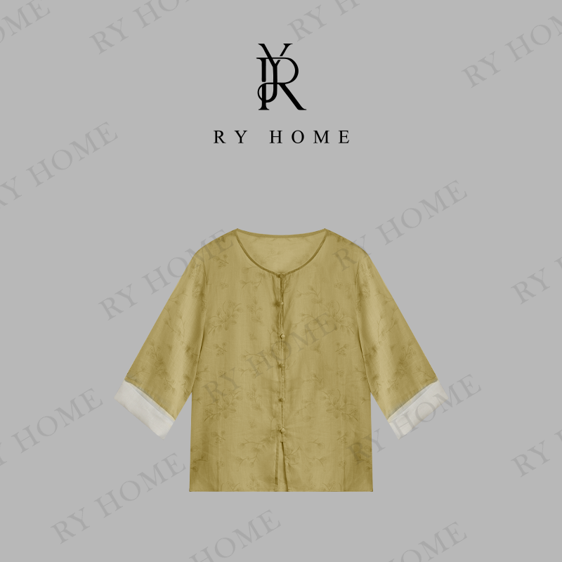 【容雨RYHOME】100苎麻＋拼袖花纹7分袖外套252W2256