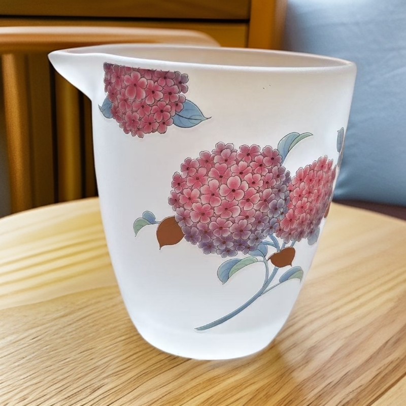 磨砂琉璃红绣球花公道1676玻璃