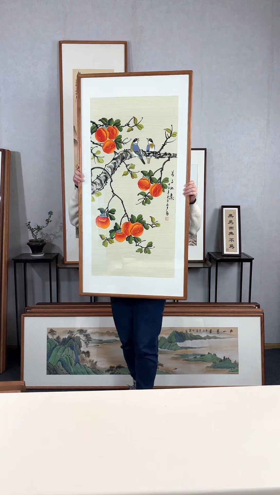 【闪购商品】国画手绘*事事如意*62*123cm实木框