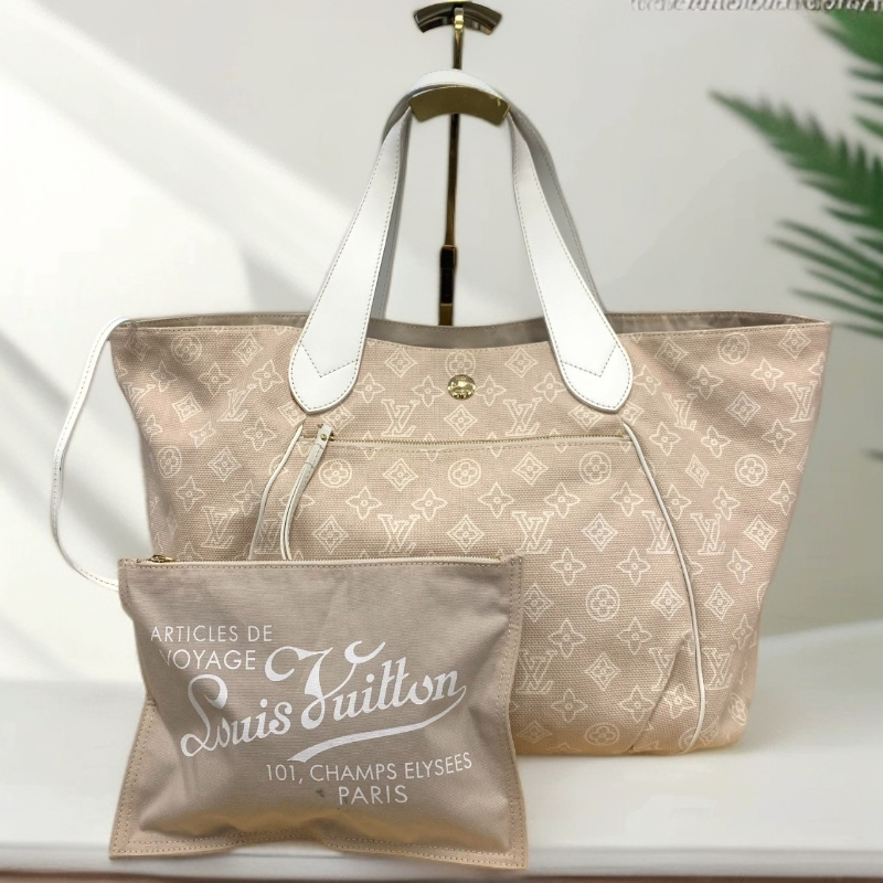 95新 LouisVuitton/路易威登 米色丹宁手提包G25100225底长43*32