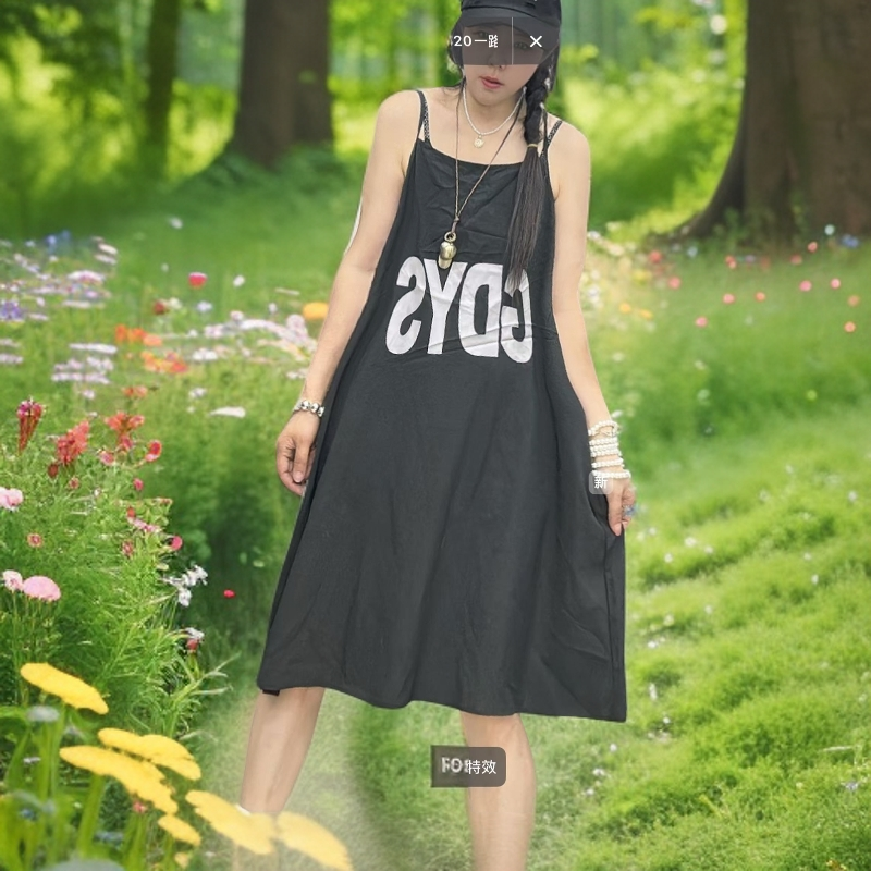 连衣裙裙子吊带运动夏季黑色宽松无袖