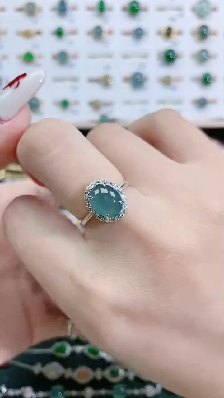 翡翠戒指银S925镶嵌天然翡翠