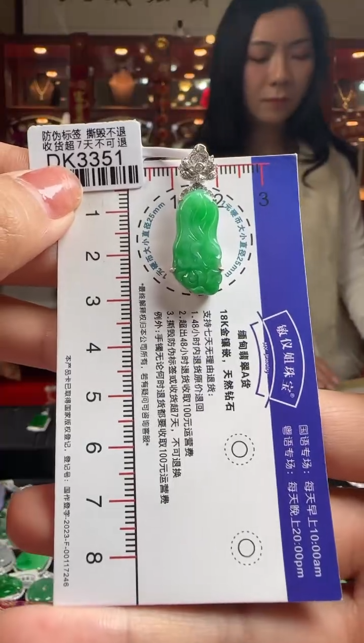 【闪购商品】翡翠颈饰18K金镶嵌DK3351冰绿发菜