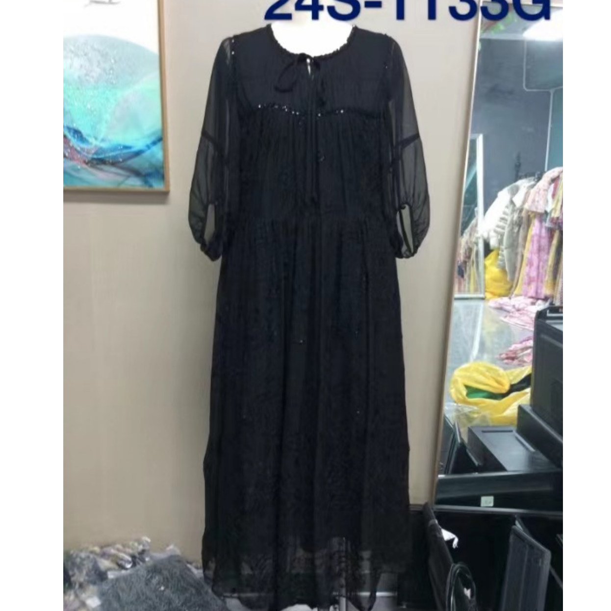 1133 夏季高端气质韩版宽松重工刺绣拼接蛋糕中长连衣裙