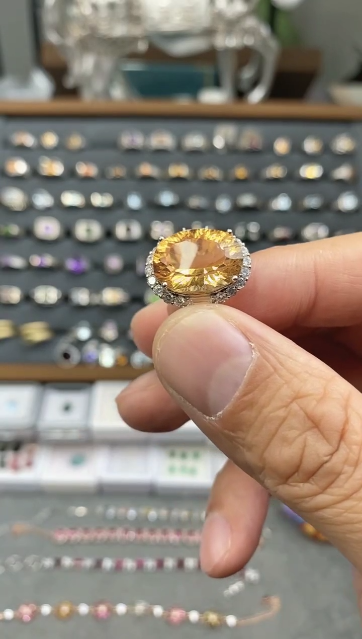 银S925镶嵌戒指黄晶活口戒圈拍下备注身高体重