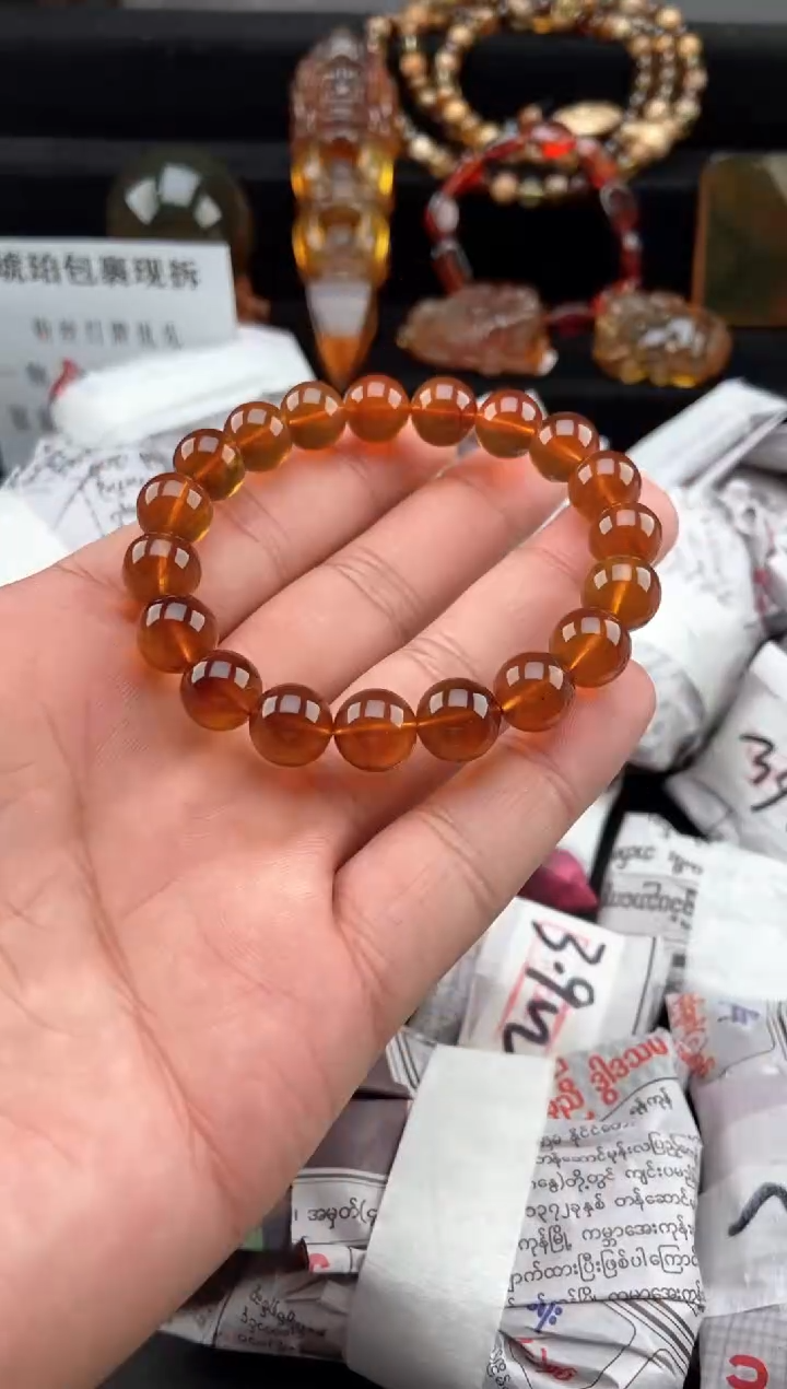 【闪购商品】琥珀手链未镶嵌金棕红单圈手串