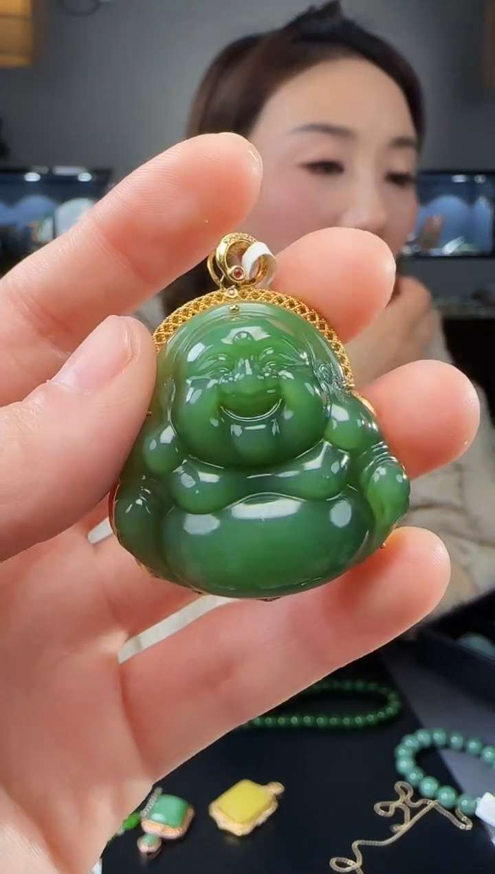 【闪购商品】和田玉吊坠(不含链)18K金镶嵌1