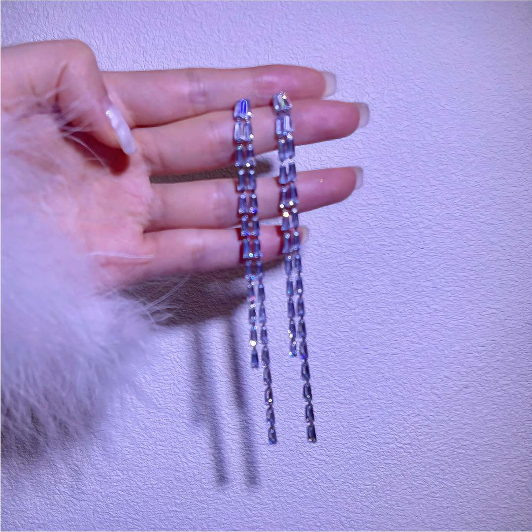 925银莫桑石耳饰 超仙高级感耳环女锆石流苏超长款气质简约耳饰品