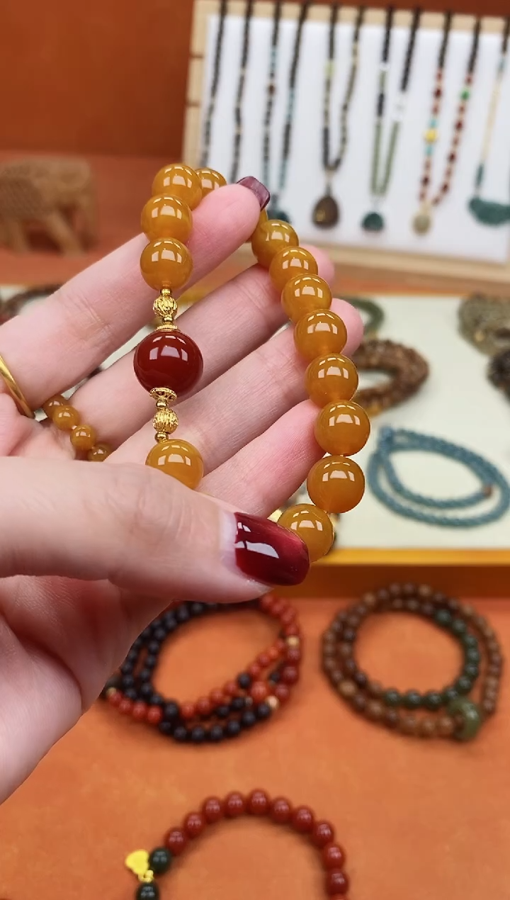 手链蜜蜡未镶嵌单圈10蜜蜡南红玛瑙手串