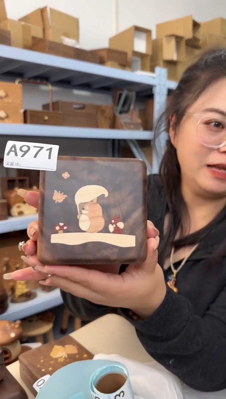 木971号北美黑胡桃龙猫单层首饰盒