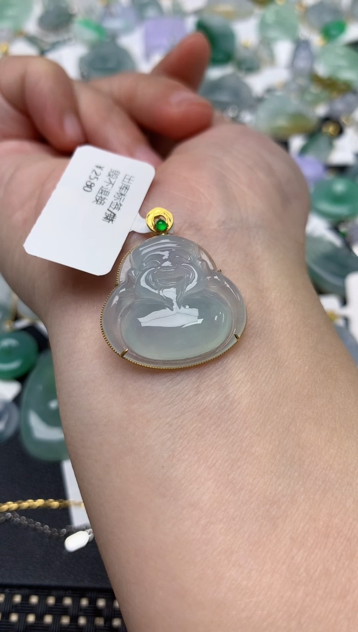 颈饰18K金镶嵌翡翠天然缅甸A货翡翠