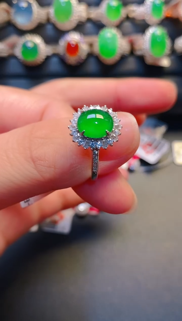 银S925镶嵌戒指翡翠天然