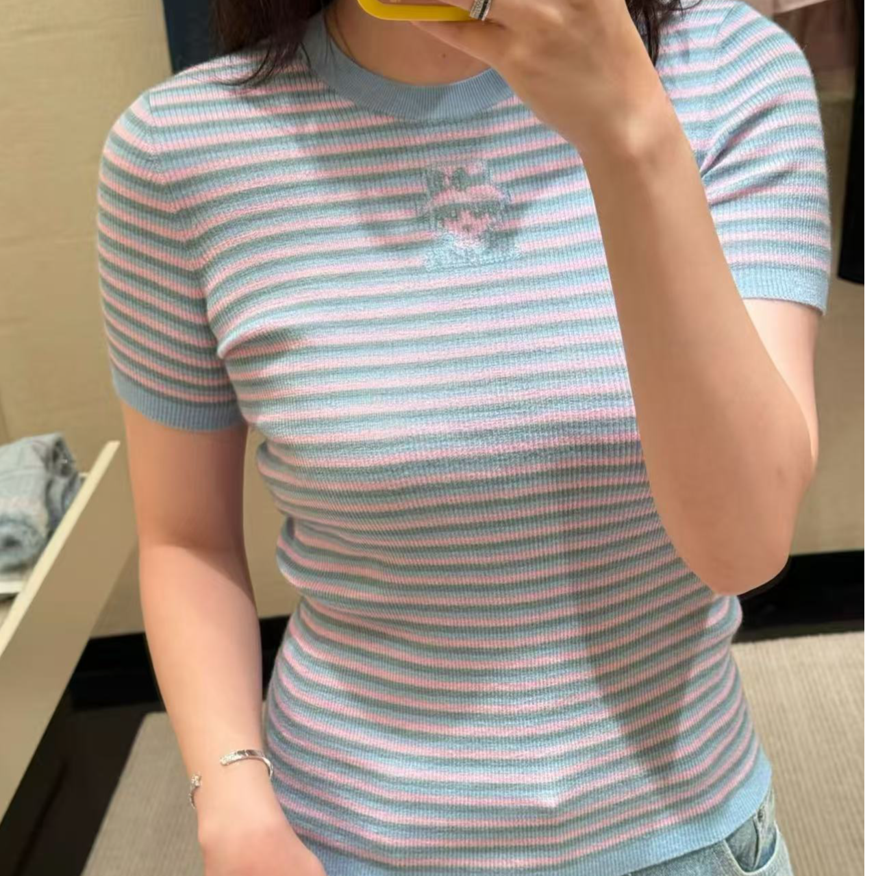 99新 Chanel/香奈儿 25B紫色条纹针织短袖 34码