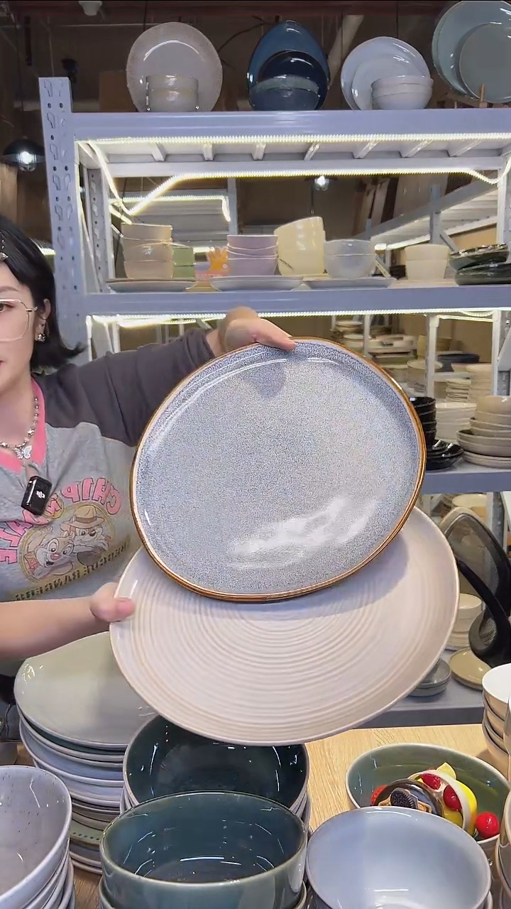 瓷235大盘外贸尾货高温釉下彩陶瓷餐具默认微瑕
