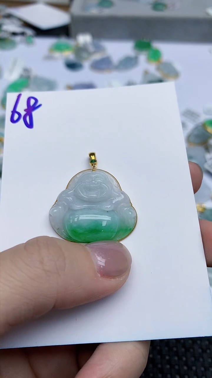 【闪购商品】翡翠挂件18K金镶嵌天然翡翠A货