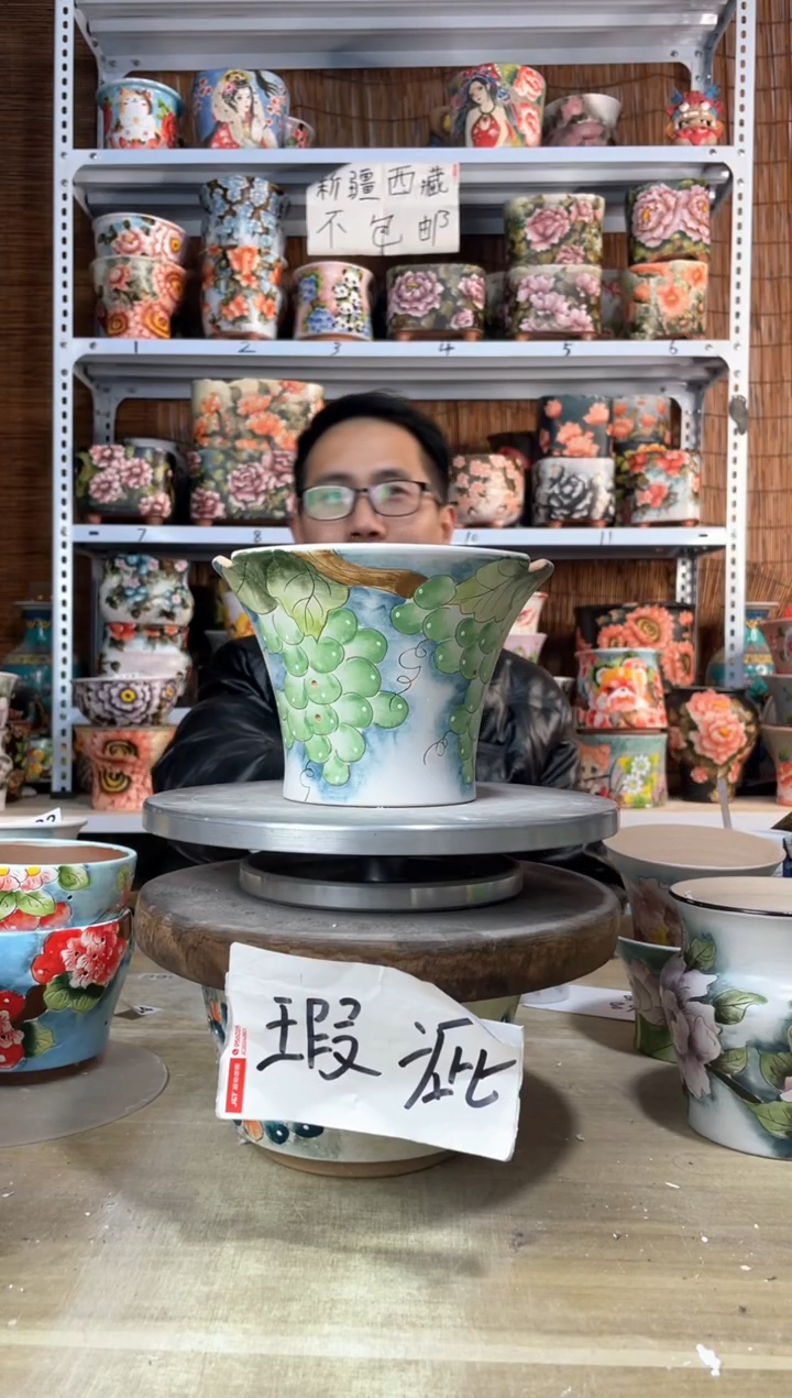 【闪购商品】摆件398陶花岛多肉陶瓷花盆罐——微瑕