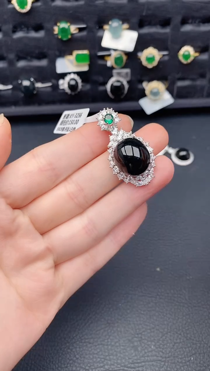 颈饰银S925镶嵌翡翠天然a货翡翠381